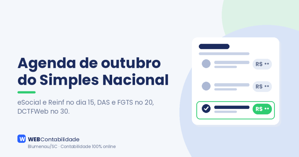 Agenda de outubro para empresas do Simples Nacional: o que vence em 15, 20 e 30/10